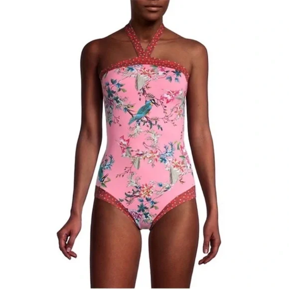 johnny was malakye halter one piece in pink floral - Picture 2 of 7